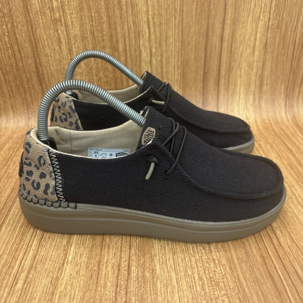 Hey Dude Wendy Rise Leo Loafers Women Size 8 Black Leopard Platform Moccasin